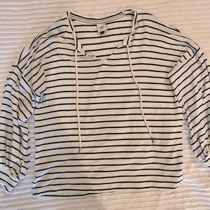 Cabi Long sleeve White and Black Striped Shirt with open-neck tie